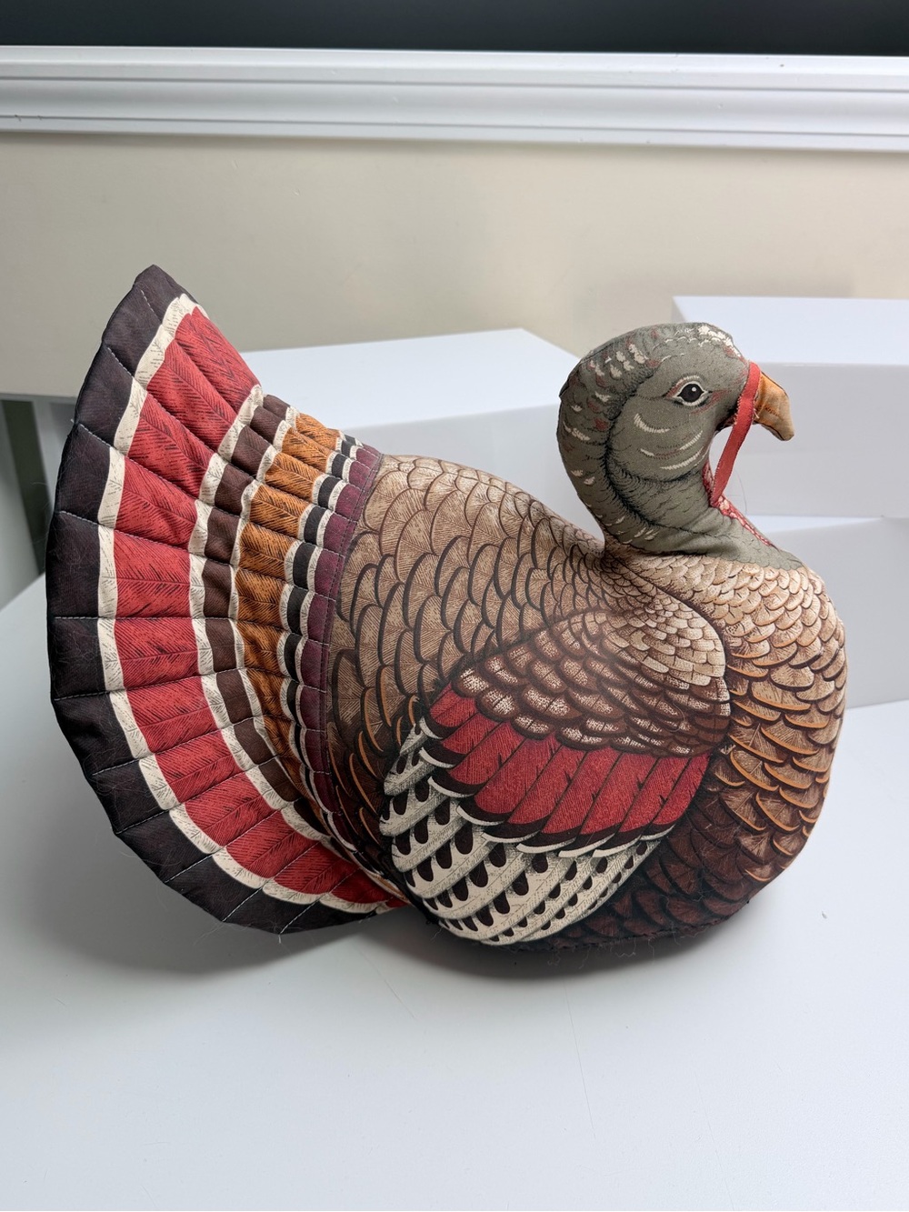 Vintage 1980's Handmade Tom Turkey Stuffed Plush Weighted Thanksgiving Decor